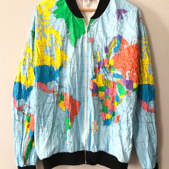 TY-breakers world map windbreaker vintage bomber Jacket 90's - Picture 3 of 12